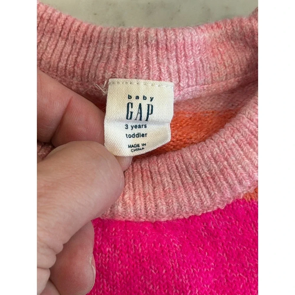 Baby Gap Toddler Girls 3T Multi Color Rainbow Stripe Knit Sweater Dress Long Slv